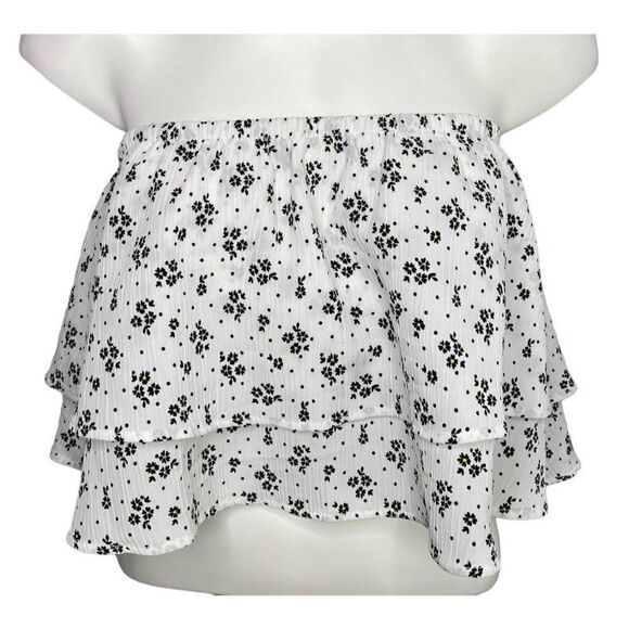 BCBGeneration Strapless Blouse Top Women's XXS Black White Yellow Floral Tiered - Picture 1 of 12